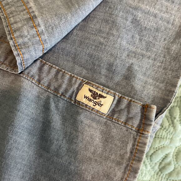 Wrangler Mens Western Rodeo Button Up Blue Indigo Denim Pearl Snap Shirt 2XL - Picture 6 of 12